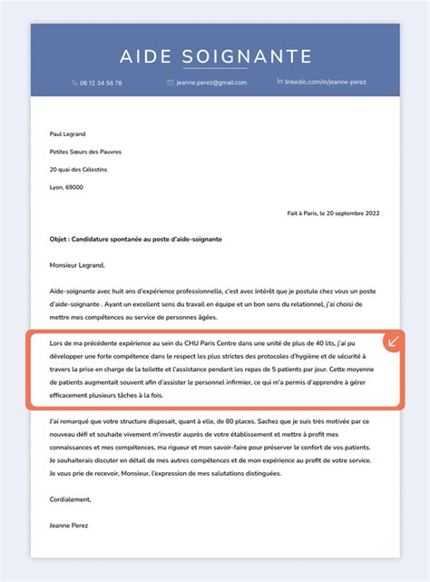 lettre d'aide soignante exemple.